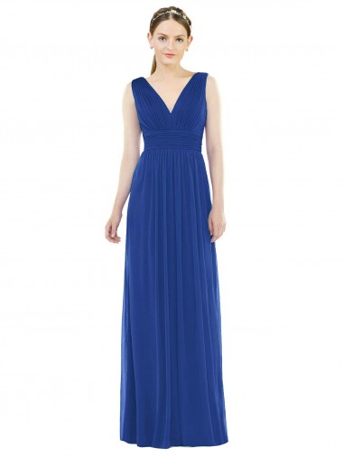 V-Neck Long Soft Chiffon Royal Blue Sleeveless Bridesmaid Gowns Darwin