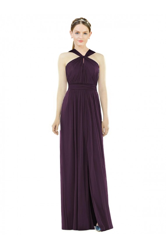 Halter Neck Long Soft Chiffon Grape Sleeveless Semi Formal Evening Dress / Bridesmaid Dress Darwin