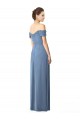 Off the Shoulder Long Soft Chiffon Dusty Blue Cap Sleeves Bridesmaid Dress Darwin