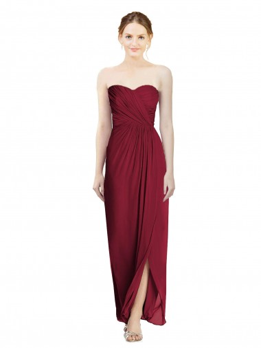 Sweetheart Long Soft Chiffon Burgundy Sheath Sleeveless Bridesmaid Dress Darwin
