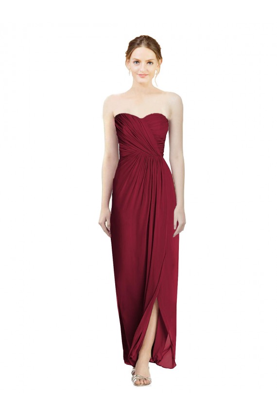 Sweetheart Long Soft Chiffon Burgundy Sheath Sleeveless Bridesmaid Dress Darwin