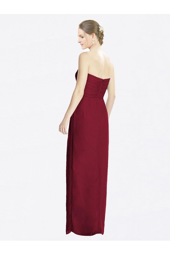 Sweetheart Long Soft Chiffon Burgundy Sheath Sleeveless Bridesmaid Dress Darwin