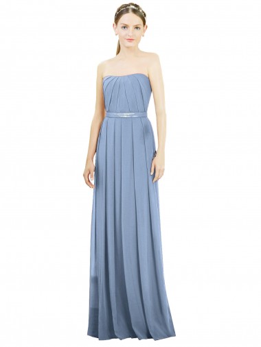 Strapless Long Soft Chiffon Dusty Blue A-Line Sleeveless Bridesmaid Dress Darwin