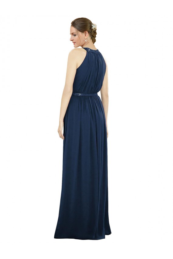 High Neck Long Soft Chiffon Dark Navy Sleeveless Bridesmaid Dress / Formal Dress Darwin