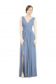 V-Neck Long Soft Chiffon Dusty Blue Sleeveless Semi Formal Evening Dress / Bridesmaid Dress Darwin