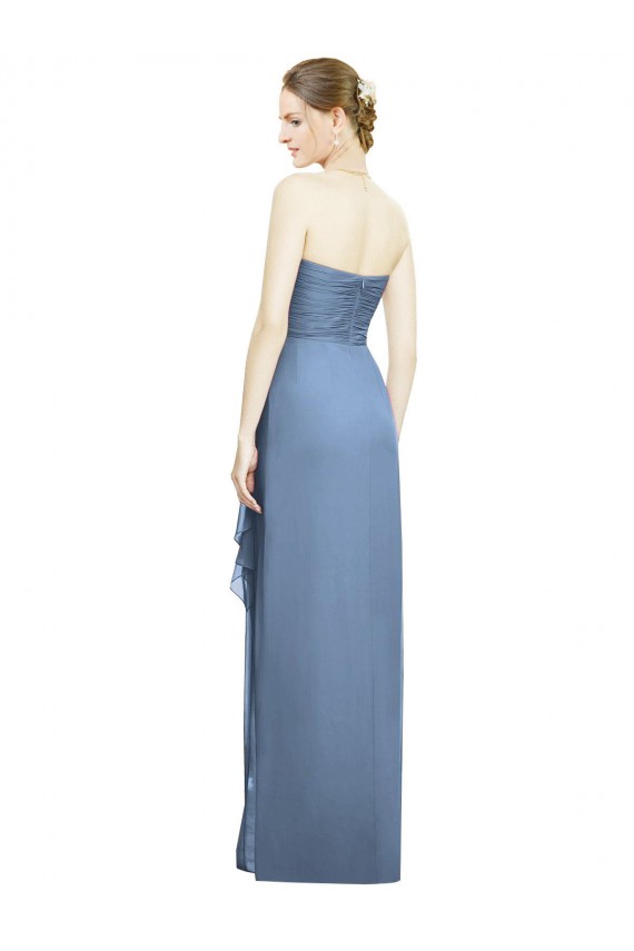 Strapless Long Soft Chiffon Dusty Blue Sleeveless Bridesmaid Dress Darwin