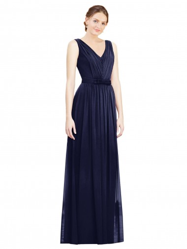 V-Neck Long Chiffon Dark Navy A-Line Sleeveless Bridesmaid Gowns Darwin