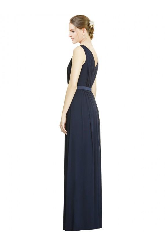 V-Neck Long Chiffon Dark Navy A-Line Sleeveless Bridesmaid Gowns Darwin
