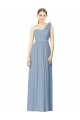 One Shoulder Long Soft Chiffon Dusty Blue Sleeveless Bridesmaid Dress Darwin