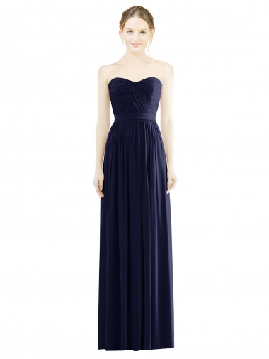 Strapless Long Soft Chiffon Dark Navy Sleeveless Formal Evening Gown / Bridesmaid Dress Darwin