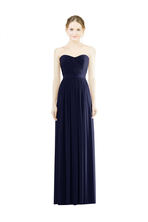 Strapless Long Soft Chiffon Dark Navy Sleeveless Formal Evening Gown / Bridesmaid Dress Darwin