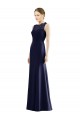 Illusion Neck Long Soft Chiffon & Lace Dark Navy Sleeveless Bridesmaid Dress Darwin