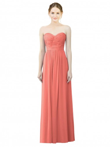 Strapless Long Soft Chiffon Coral Sleeveless Bridesmaid Dress Darwin