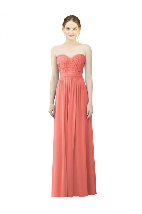 Strapless Long Soft Chiffon Coral Sleeveless Bridesmaid Dress Darwin