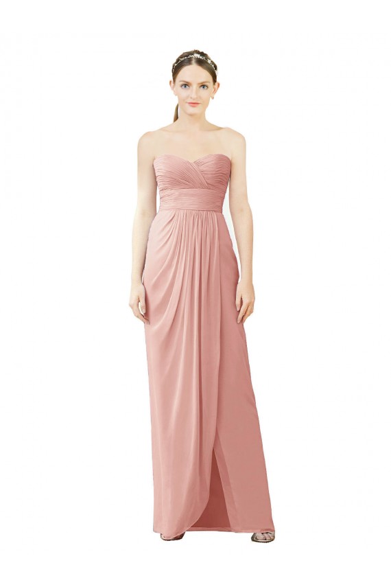 Strapless Long Soft Chiffon Bliss Pink Sleeveless High Low Bridesmaid Dress Darwin