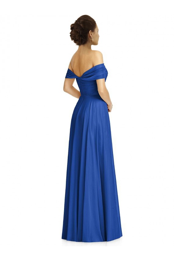 Sweetheart Long Soft Chiffon Royal Blue Cap Sleeves Semi Formal Evening Dress / Bridesmaid Dress Darwin