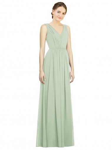 V-Neck Long Soft Chiffon Sage Sleeveless Bridesmaid Dress Darwin