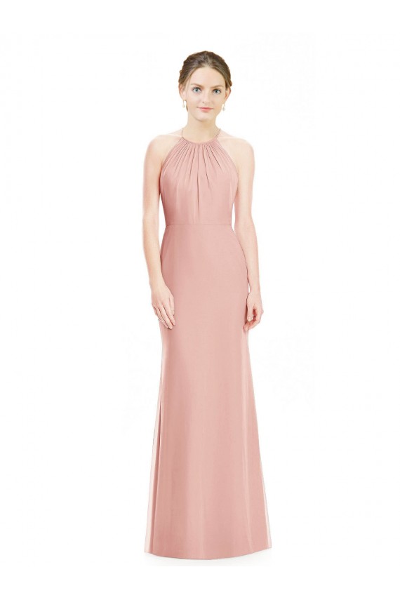 Halter Neck Long Soft Chiffon Bliss Pink Sleeveless Bridesmaid Dress Darwin