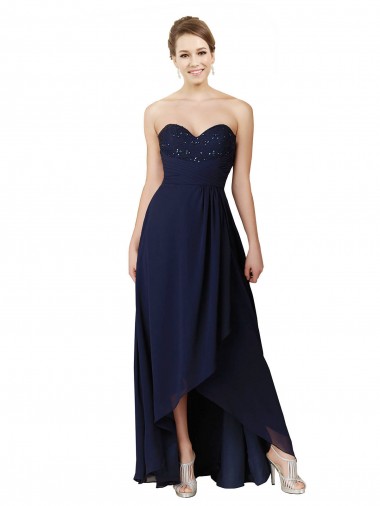 Sweetheart Long Soft Chiffon Dark Navy Sleeveless High Low Bridesmaid Dress Darwin
