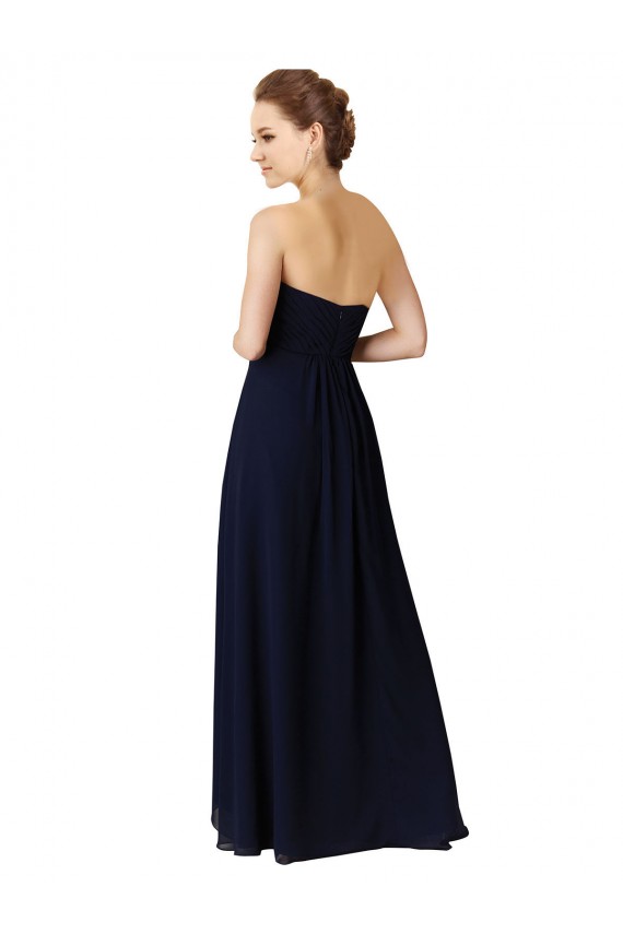 Sweetheart Long Soft Chiffon Dark Navy Sleeveless High Low Bridesmaid Dress Darwin