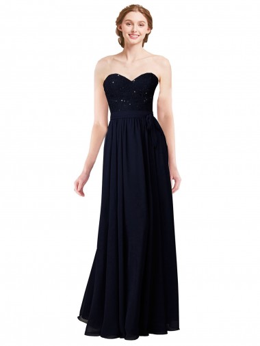 Sweetheart Long Soft Chiffon Dark Navy Sleeveless Formal Dress / Bridesmaid Dress Darwin