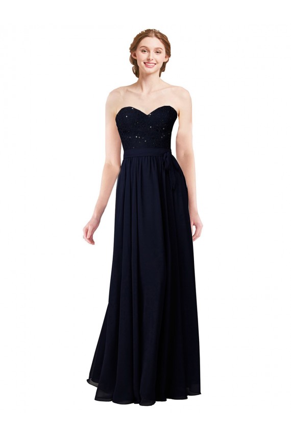 Sweetheart Long Soft Chiffon Dark Navy Sleeveless Formal Dress / Bridesmaid Dress Darwin