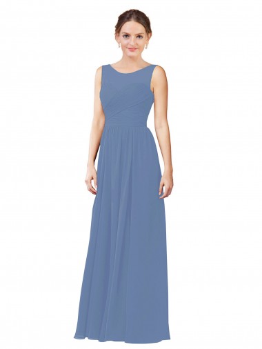 Sweetheart Long Soft Chiffon Windsor Blue Sheath Sleeveless Bridesmaid Dress Darwin