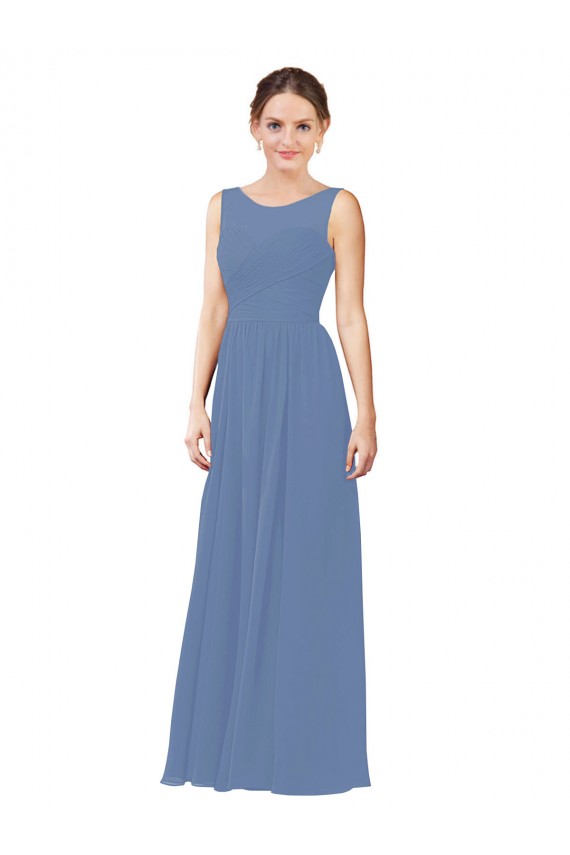 Sweetheart Long Soft Chiffon Windsor Blue Sheath Sleeveless Bridesmaid Dress Darwin