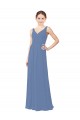 V-Neck Long Soft Chiffon Windsor Blue Sleeveless Bridal Party Dress Darwin