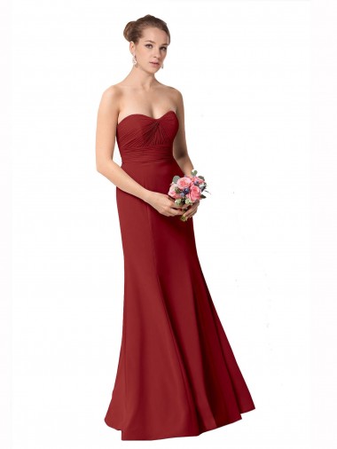 Sweetheart Long Soft Chiffon Burgundy Sleeveless Bridesmaid Dress Darwin