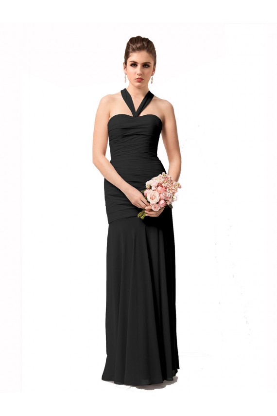 Halter Neck Long Chiffon Black Sleeveless Bridesmaid Dress / Evening Dress Darwin