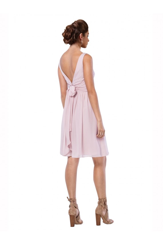 V-Neck Knee Length Soft Chiffon Dark Navy Sleeveless Bridesmaid Dress Darwin