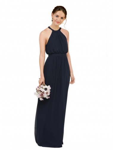 High Neck Long Chiffon Dark Navy Sleeveless Bridesmaid Dress Darwin