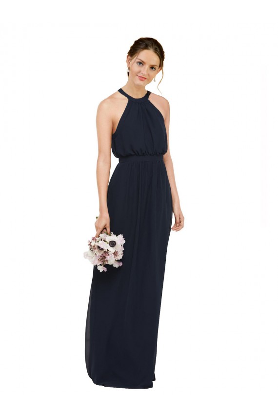 High Neck Long Chiffon Dark Navy Sleeveless Bridesmaid Dress Darwin