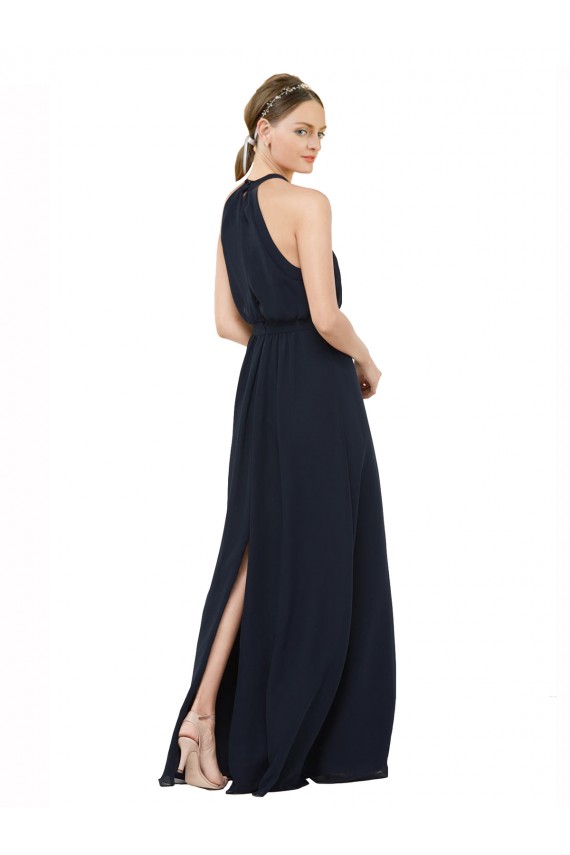 High Neck Long Chiffon Dark Navy Sleeveless Bridesmaid Dress Darwin