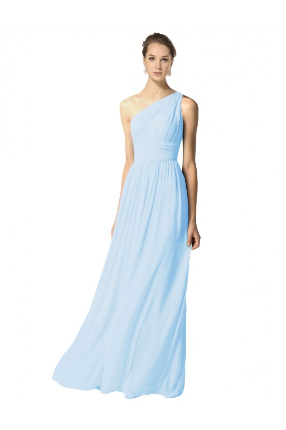 One Shoulder Long Soft Chiffon Light Sky Blue Sleeveless Bridesmaid Dress Darwin