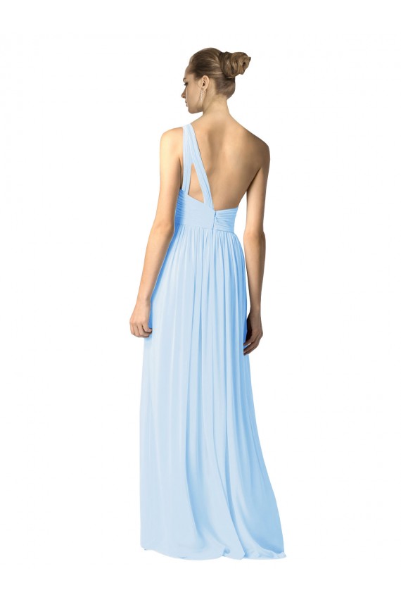 One Shoulder Long Soft Chiffon Light Sky Blue Sleeveless Bridesmaid Dress Darwin