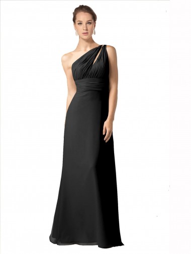 One Shoulder Long Soft Chiffon Black Sleeveless Bridesmaid Dress Darwin