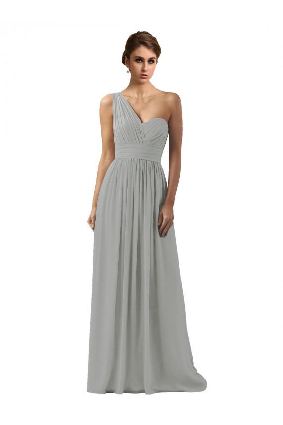 One Shoulder Long Soft Chiffon Silver Sleeveless Bridesmaid Dress Darwin