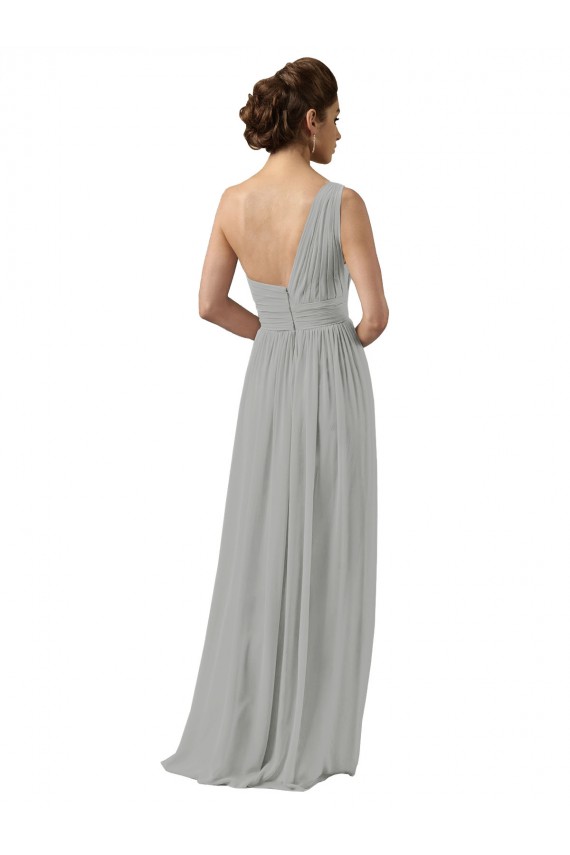 One Shoulder Long Soft Chiffon Silver Sleeveless Bridesmaid Dress Darwin