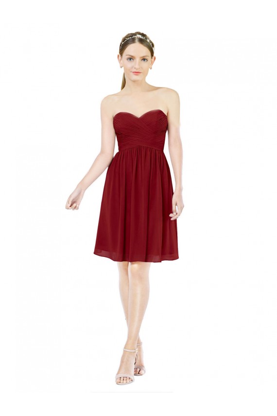 Sweetheart Knee Length Soft Chiffon Burgundy Sleeveless Bridesmaid Dress Darwin