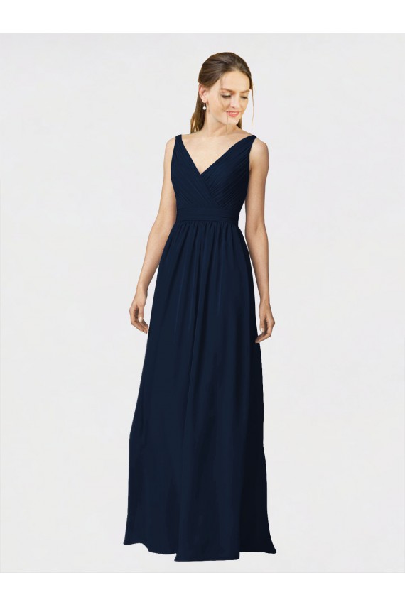 V-Neck Long Chiffon Dark Navy Sleeveless Bridesmaid Dresses / Formal Dresses Darwin