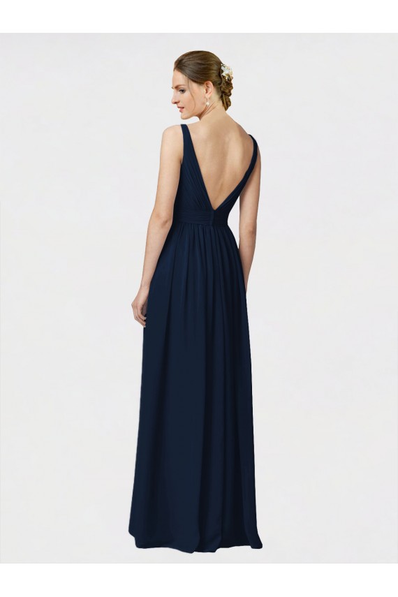 V-Neck Long Chiffon Dark Navy Sleeveless Bridesmaid Dresses / Formal Dresses Darwin