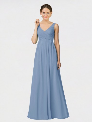 Sweetheart Long Soft Chiffon Dusty Blue Sleeveless Bridesmaid Gown Darwin