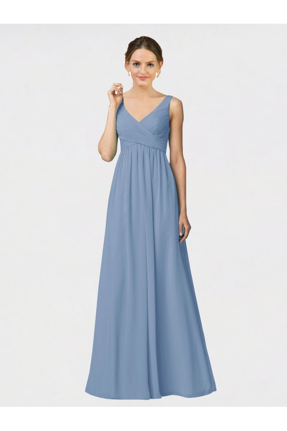 Sweetheart Long Soft Chiffon Dusty Blue Sleeveless Bridesmaid Gown Darwin