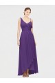V-Neck Long Soft Chiffon Plum Purple Sleeveless High Low Bridesmaid Dress Darwin