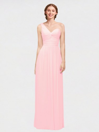 Sweetheart Long Soft Chiffon Pink Sleeveless Bridesmaid Dress Darwin