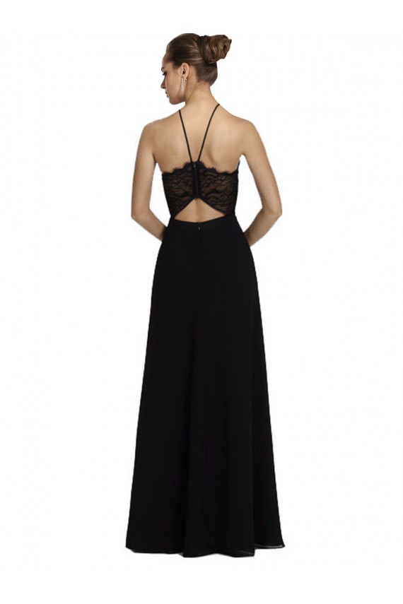 Halter Neck Long Soft Chiffon & Lace Black Sleeveless Bridesmaid Gown Darwin