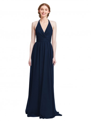 V-Neck Long Chiffon Dark Navy Sleeveless Formal Dress / Bridesmaid Dress Darwin