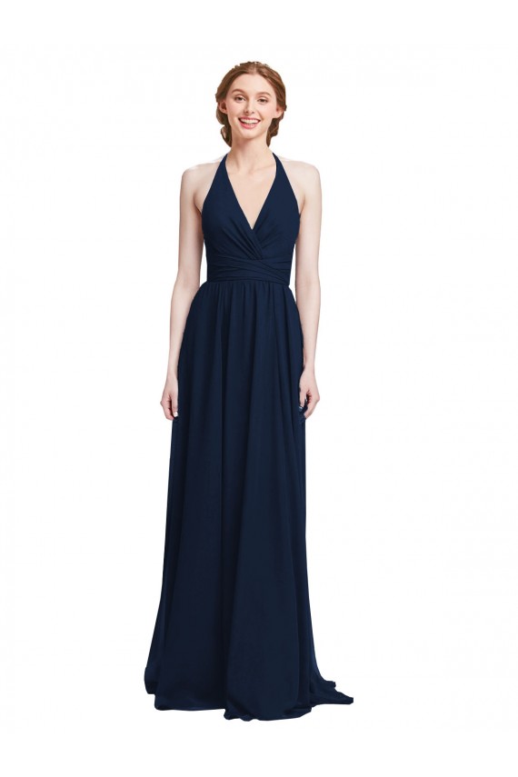 V-Neck Long Chiffon Dark Navy Sleeveless Formal Dress / Bridesmaid Dress Darwin